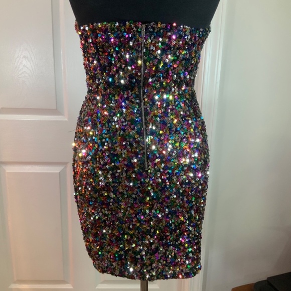 Lulus Sequin Cut Out Multicolor Strapless Party Mini Dress Size Medium - Picture 5 of 9
